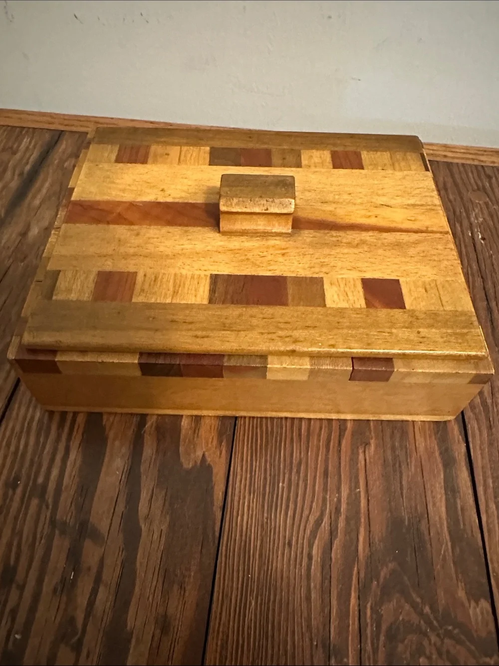 Handcrafted Wooden Decorative Box with Inlaid Accents